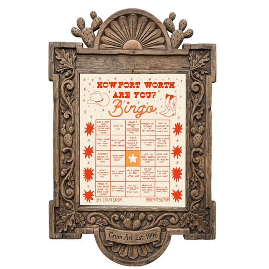 Bingo Card Beige — art print by Caya Crum in a carved wood frame
