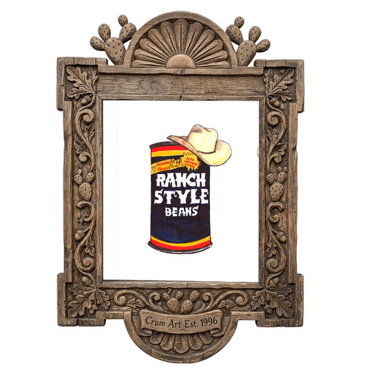 Ranch Style Beans Sketchbook by Caya Crum in a carved wood frame