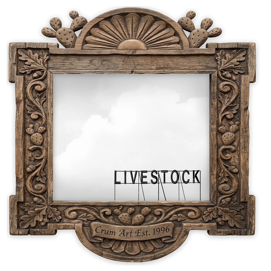 Livestock Sign — western art print by Betsy Crum in a horizontal carved wood frame
