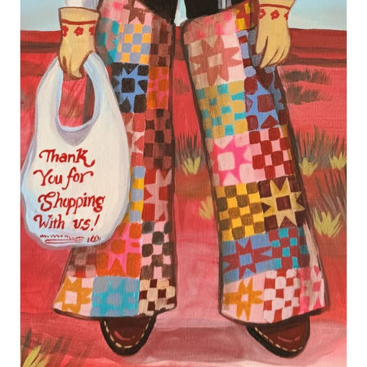 Quilted Cowboy detail — the patchwork chaps and boots