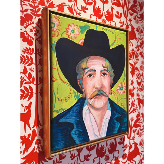 Van Gogh Cowboy — the framed painting from an angle