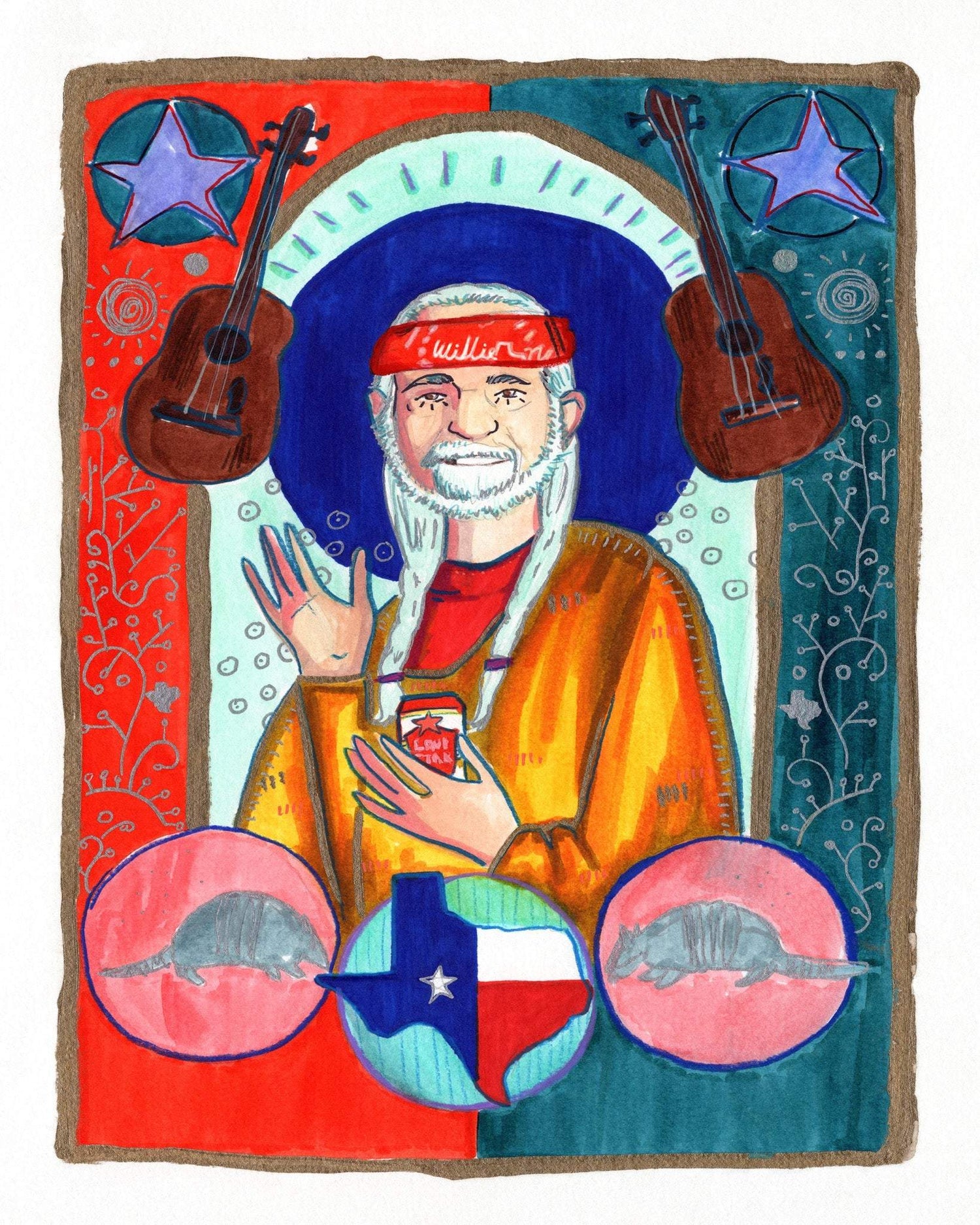 Saint Willie Nelson art print by Caya Crum — Man Cave collection
