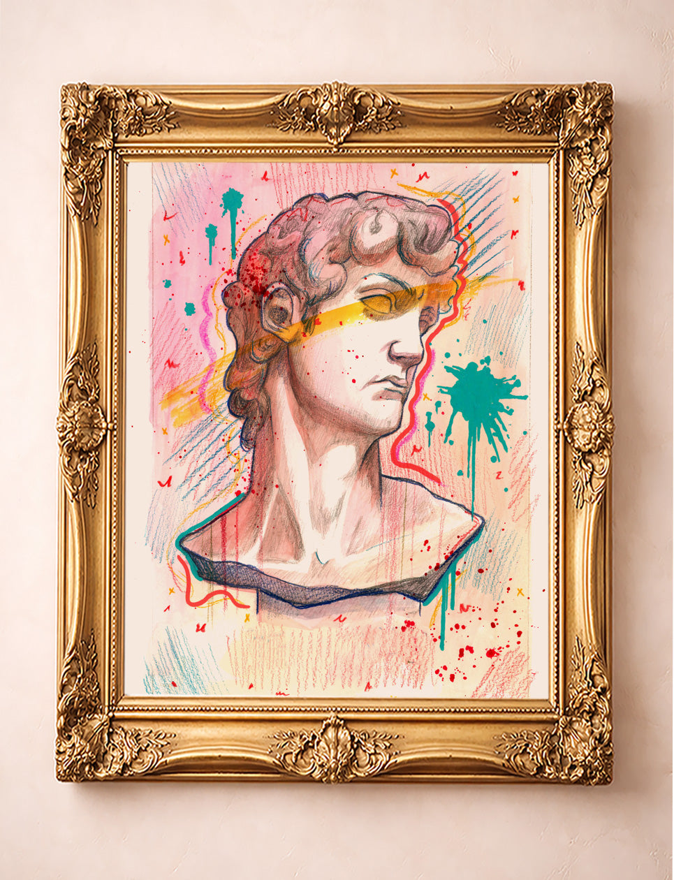 Greco-Roman pop art David statue print in bold modern color by Caya Crum