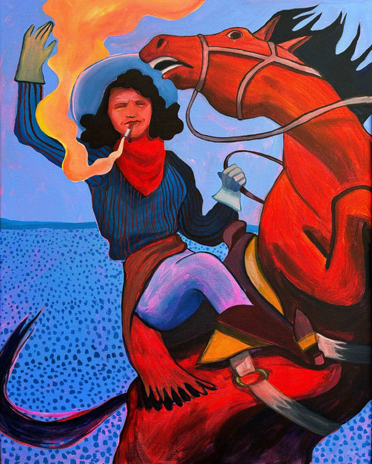 Ride 'em Cowgirl | Smoking Cowgirl On A Bucking Se | Caya Crum Art art print by Caya Crum