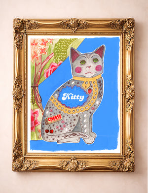 Staffordshire cat art print by Caya Crum, 24x36 hand-signed fine art print