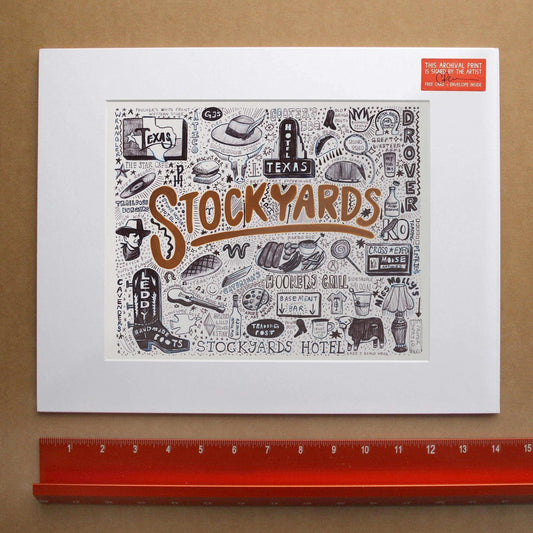 Fort Worth Stockyards pen and ink art print by Caya Crum on cotton rag paper