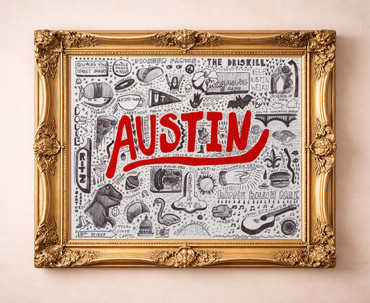 Austin Art Print — Austin Icons Pen & Ink Print | Caya Crum