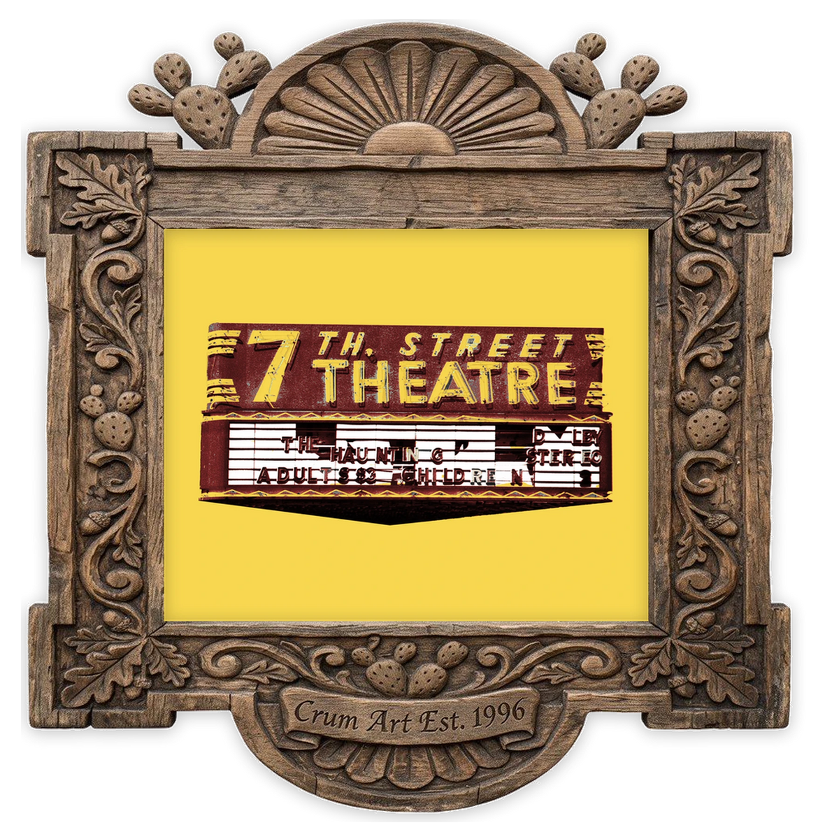 7th Street Theatre Sign — Fort Worth art print by Betsy Crum in a horizontal carved wood frame