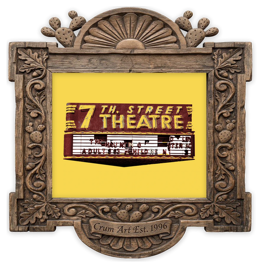 7th Street Theatre Sign — Fort Worth art print by Betsy Crum in a horizontal carved wood frame