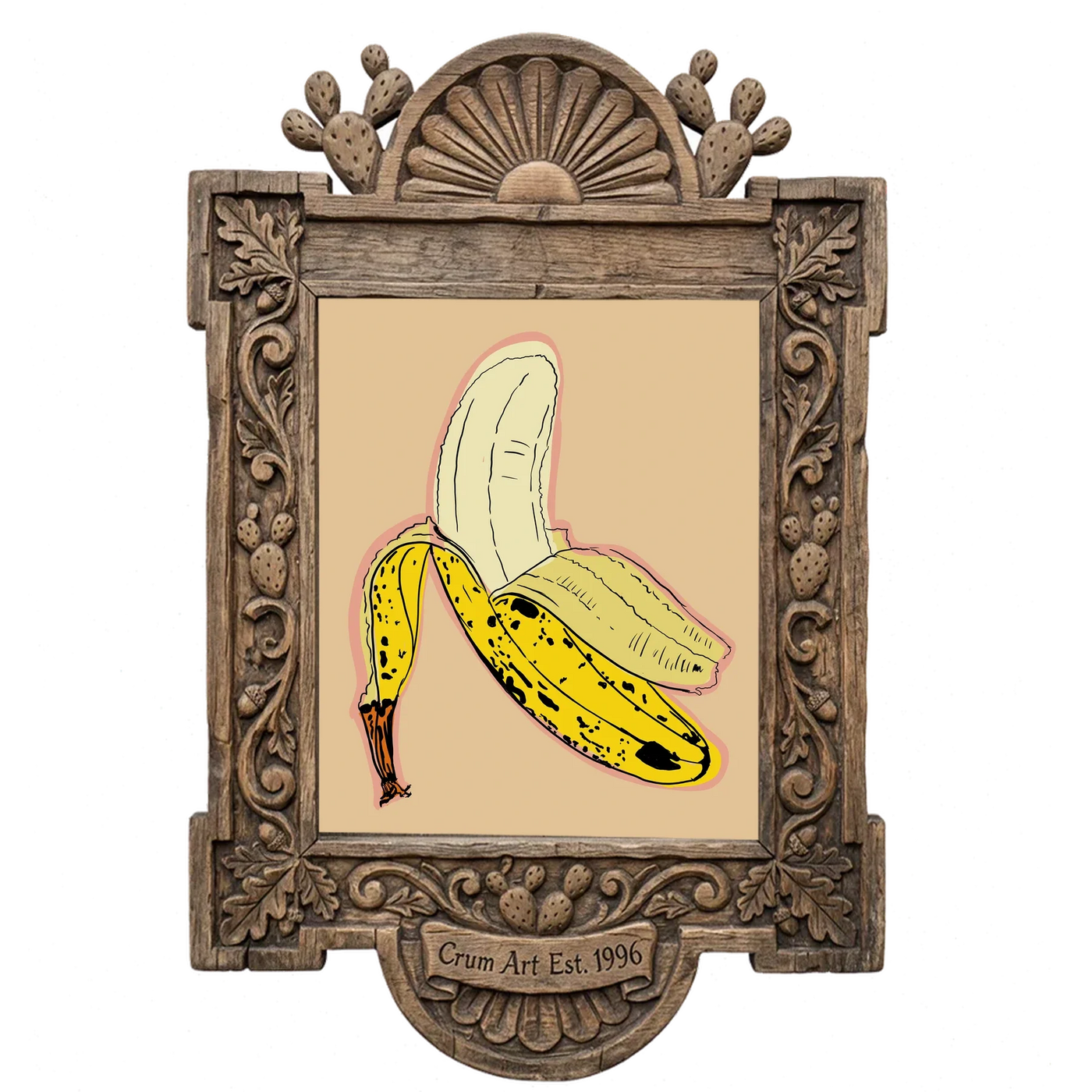 Kitchen Art Peeled Banana Pop Print — art print in a carved wood frame, Crum Art