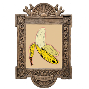 Peeled Banana Pop — kitchen art print by Betsy Crum in a carved wood frame