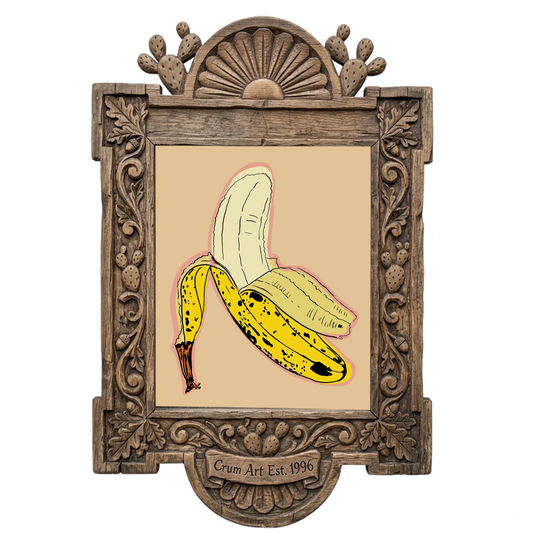 Peeled Banana Pop — kitchen art print by Betsy Crum in a carved wood frame