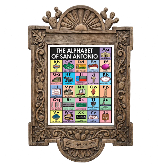 Alphabet — San Antonio art print by Betsy Crum in a carved wood frame
