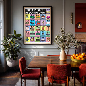 San Antonio Alphabet shown framed by Crum Art
