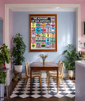 San Antonio Alphabet shown framed by Crum Art