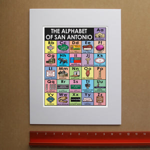 Alphabet of San Antonio art print by Betsy Crum, hand-signed vertical fine art print