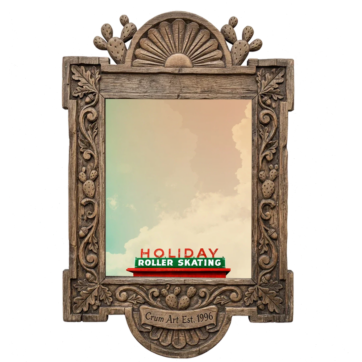 Holiday Skate — Fort Worth art print by Betsy Crum in a carved wood frame
