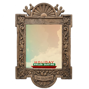 Holiday Skate — Fort Worth art print by Betsy Crum in a carved wood frame