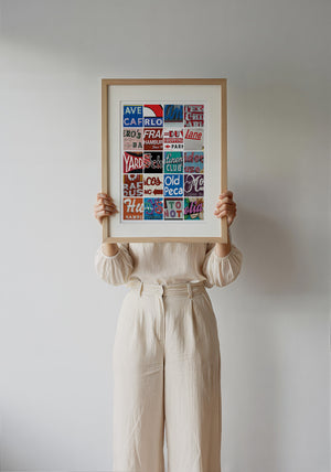 Alphabet of Austin Austin Art print by Betsy Crum — framed with velvet mat