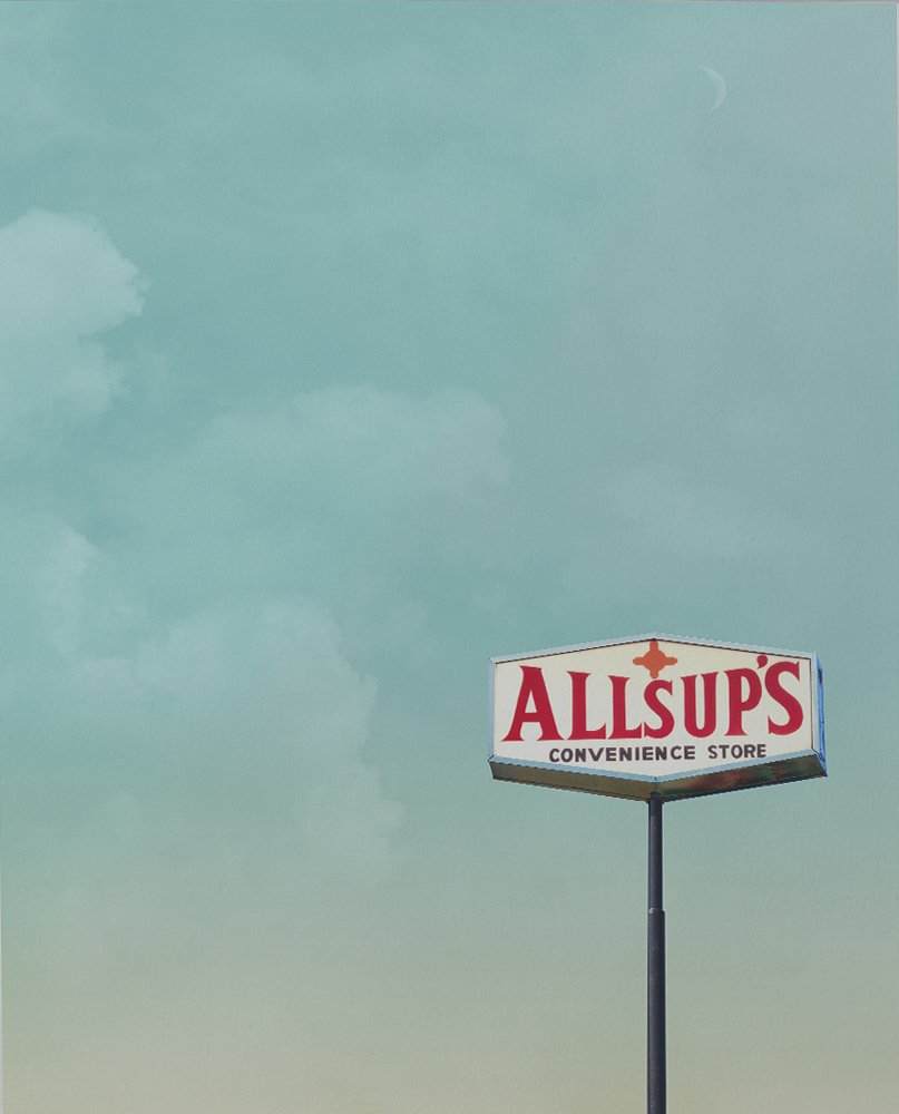 New Mexico Art. Allsups Art print featuring vintage Allsup's convenience store sign against a clear sky background