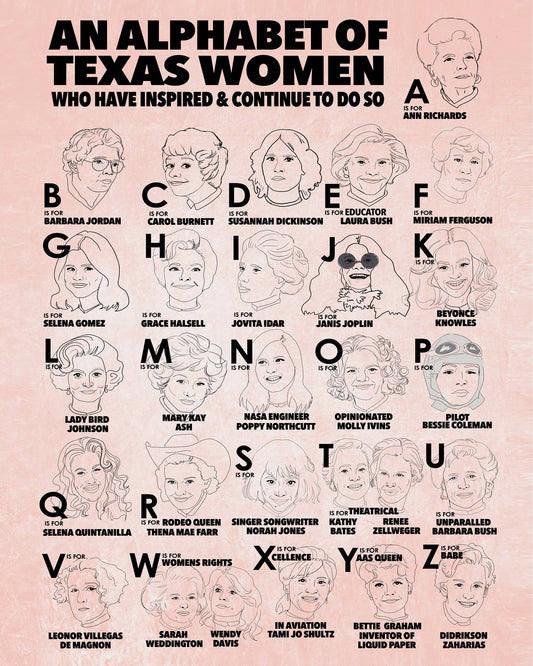 Alphabet of Texas Women Art Print | Caya Crum Art Crum Art
