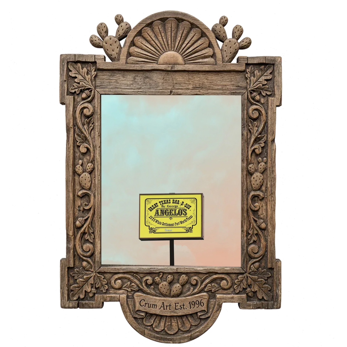 Angelo's BBQ — Fort Worth art print by Betsy Crum in a carved wood frame