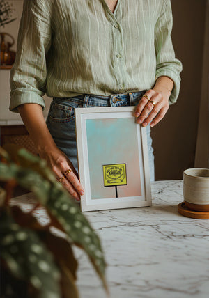 Angelo's BBQ Fort Worth art print by Betsy Crum — neutral frame room mockup