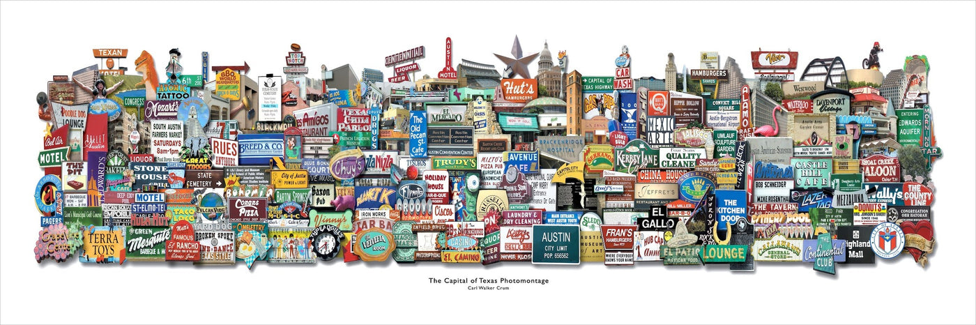 Austin Capitol classic photomontage art print by Carl Crum, hand-signed Austin wall art
