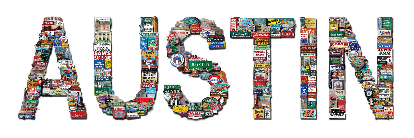 Austin Art - Austin Letters Typography Print | Vintage Neon and Old Signs | Carl Crum Art Crum Art