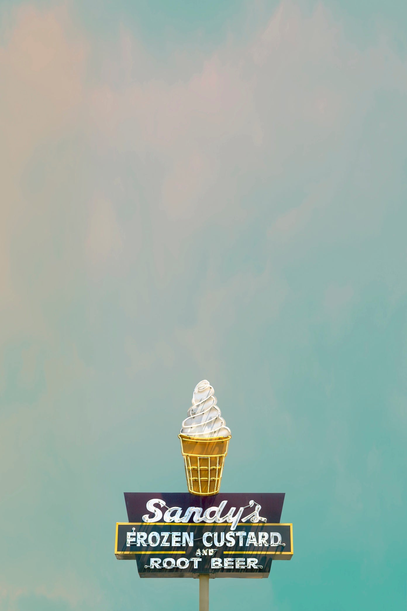 Sandy’s Frozen Custard Austin neon ice cream cone wall art print by Betsy Crum