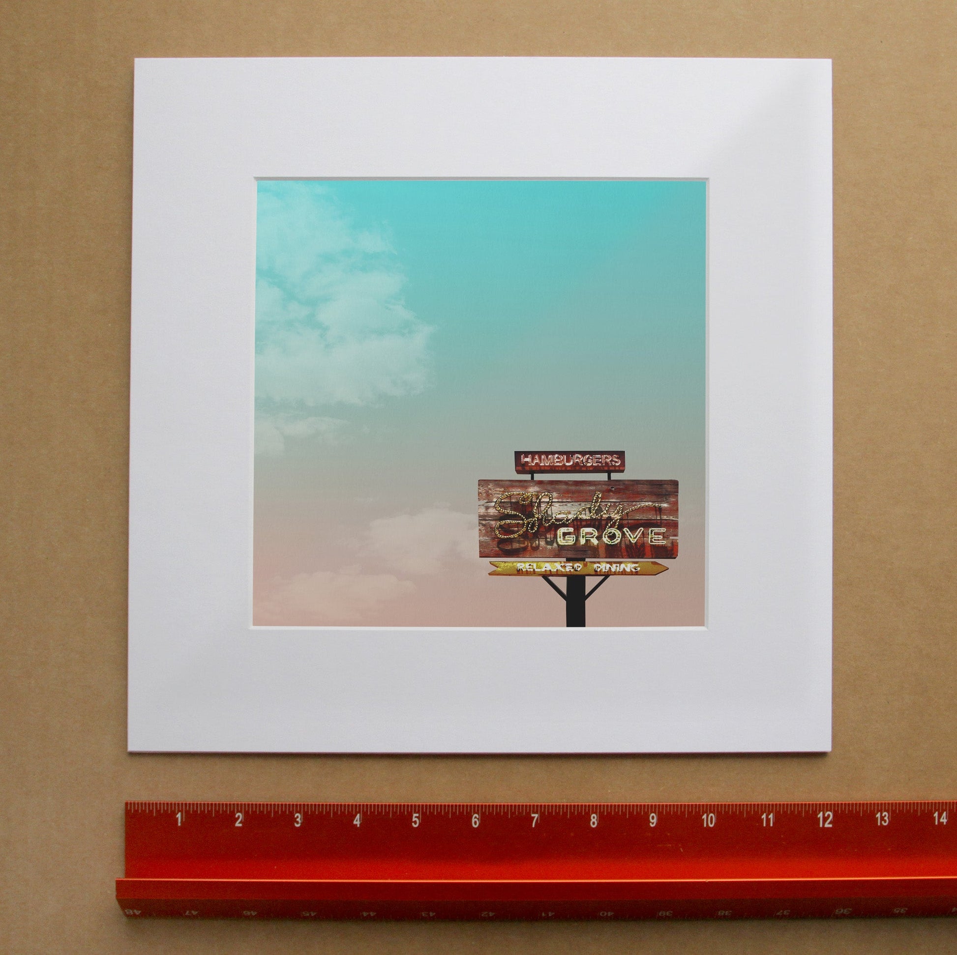 Austin Art Big Sky Print - Shady Grove Sign Print | Betsy Crum Art in matted square frame mockup