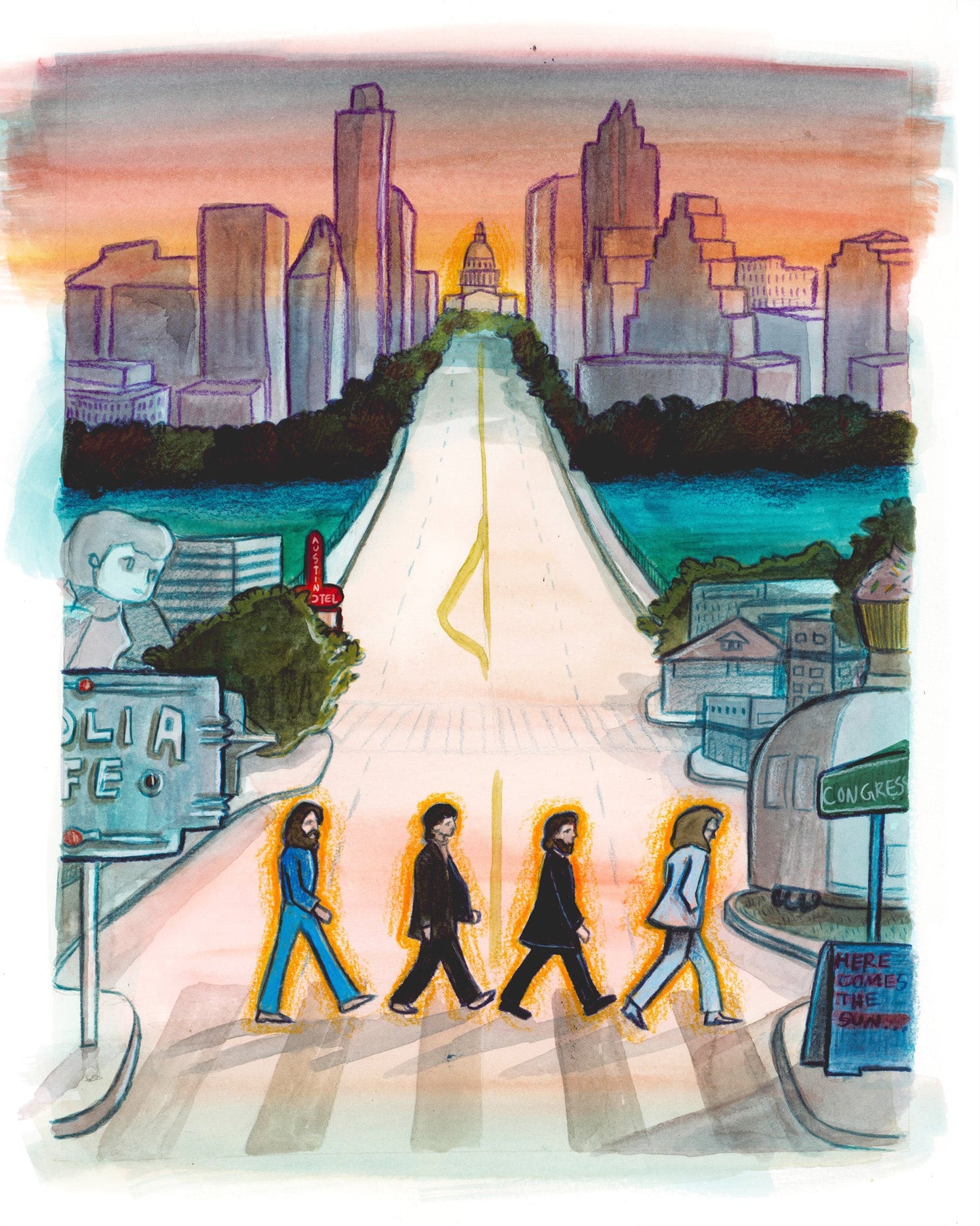 South Congress Beatles Austin Texas art print by Caya Crum