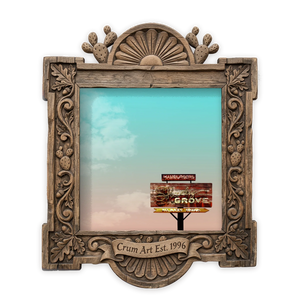 Shady Grove — Austin art print by Betsy Crum in a square carved wood frame