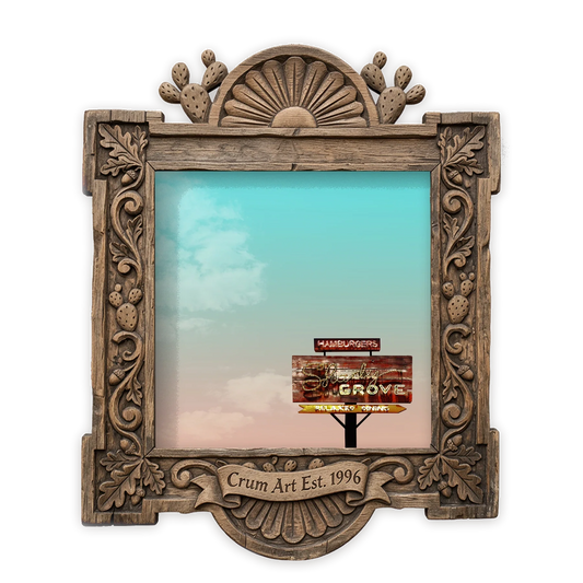 Shady Grove — Austin art print by Betsy Crum in a square carved wood frame