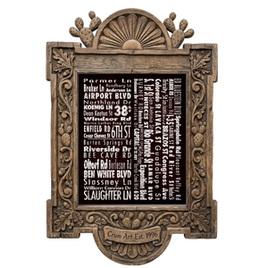 Streets NSEW — Austin art print by Carl Crum in a carved wood frame