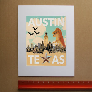 Austin travel poster print by Betsy Crum, hand-signed vertical fine art print