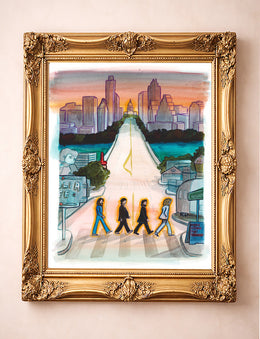 South Congress Beatles Austin art print by Caya Crum in ornate gold frame