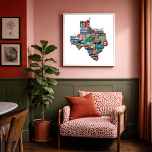 Austin Art Print - Texas Shaped Vintage Signs and Landmarks | Photomontage | Betsy Crum