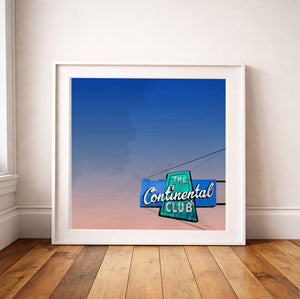 Continental Club Austin art print by Betsy Crum framed in a modern room
