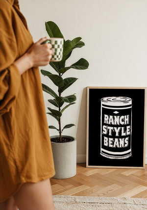 Ranch Style Beans kitchen wall art print by Betsy Crum — framed with velvet mat