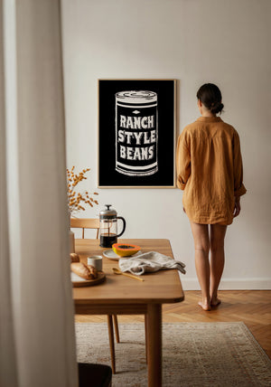 Ranch Style Beans kitchen wall art print by Betsy Crum — framed with velvet mat
