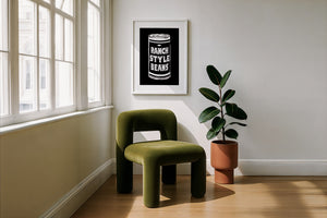 Ranch Style Beans kitchen wall art print by Betsy Crum — framed with velvet mat