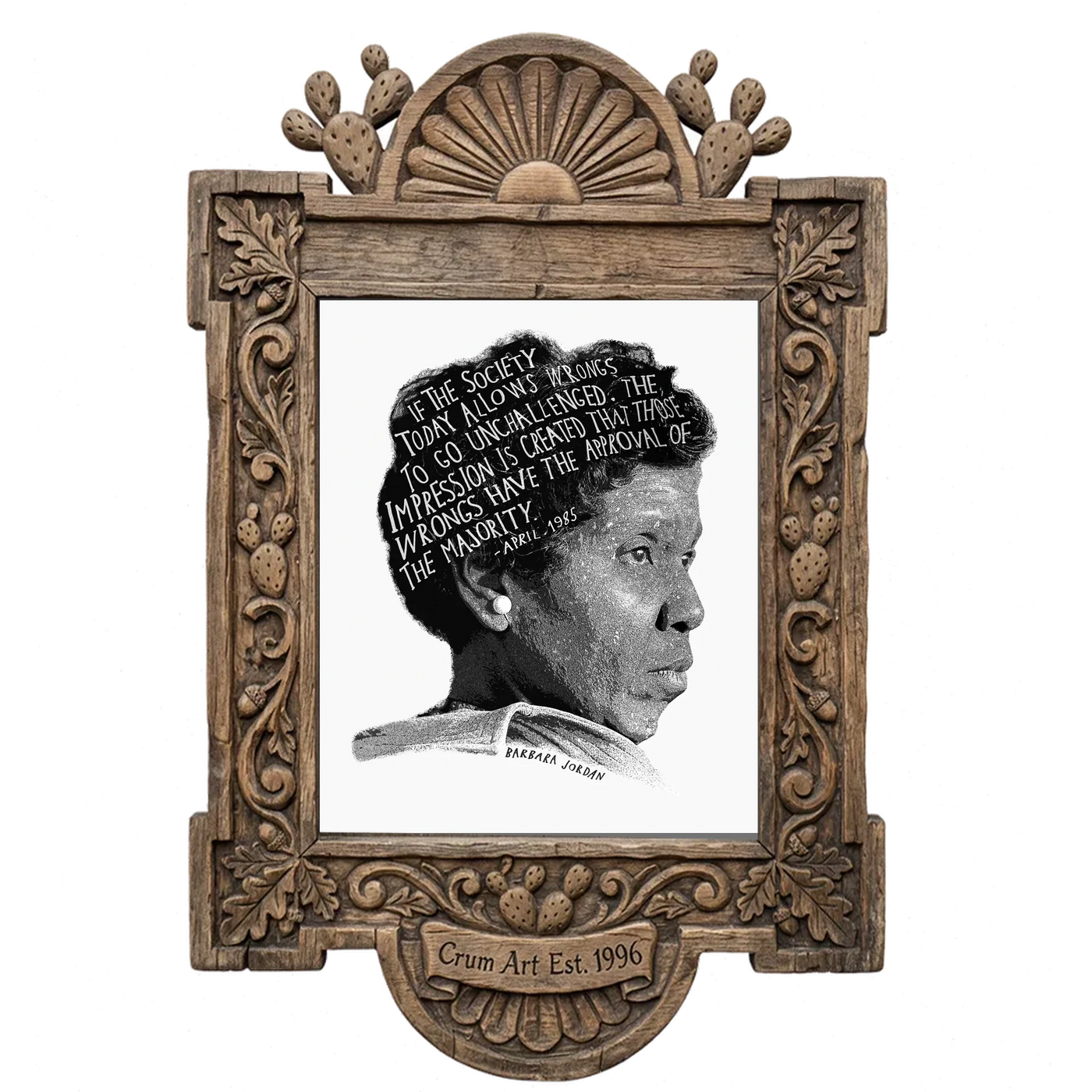 Barbara Jordan Portrait — Texas art print by Betsy Crum in a carved wood frame