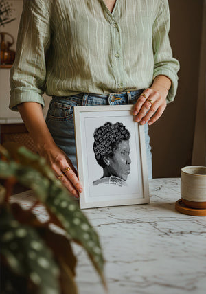 Barbara Jordan Texas art print by Betsy Crum — neutral frame room mockup