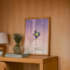 Be Nice office wall art print by Betsy Crum — framed in a wood-accent room