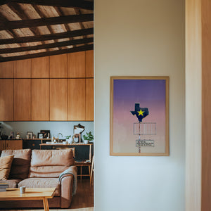 Be Nice office wall art print by Betsy Crum — framed in a wood-accent room