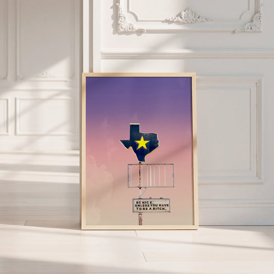 Be Nice office wall art print by Betsy Crum — neutral frame room mockup