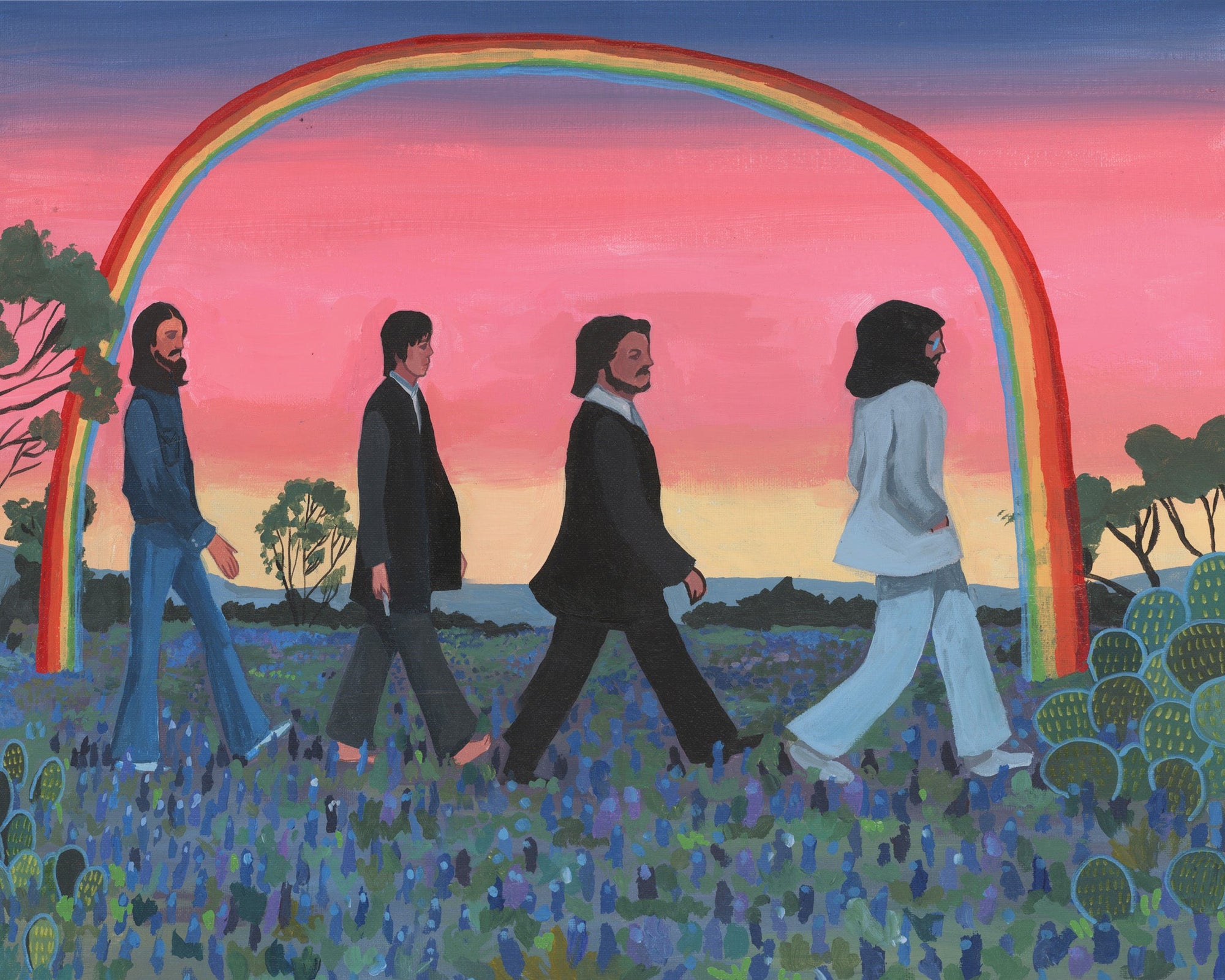 Beatles in Bluebonnets Art Print – Abbey Road Wall Decor Parody Print | Caya Crum Art Crum Art