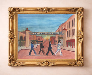 Fort Worth Stockyards Beatles crossing art print by Caya Crum in an ornate gold frame