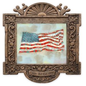 Painterly Flag — Americana art print by Betsy Crum in a horizontal carved wood frame
